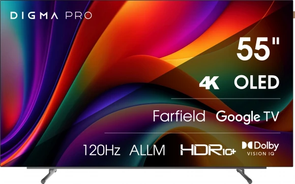 Телевизор OLED Digma Pro 55" OLED 55M Google TV Frameless черный/серебристый 4K Ultra HD 120Hz DVB-T DVB-T2 DVB-C DVB-S DVB-S2 USB WiFi Smart TV