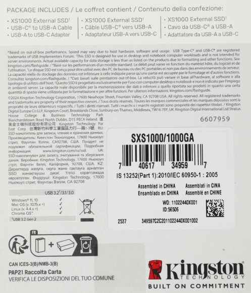 Накопитель SSD Kingston USB3.2 Gen2 1TB SXS1000/1000GA XS1000 черный Накопитель SSD Kingston USB3.2 Gen2 1TB SXS1000/1000GA XS1000 черный