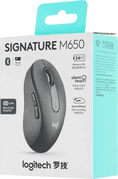 Мышь Logitech M650 графитовый оптическая 4000dpi беспров. BT/Radio USB 4but (910-006390)