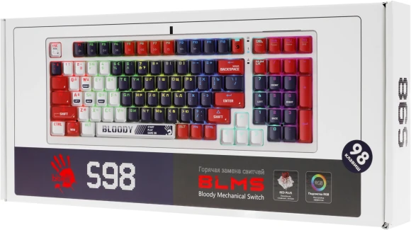 Клавиатура A4Tech S98 Sports механическая синий/белый USB for gamer LED (S98 SPORTS NAVY BLMS RED PLUS) кабель 1.8м