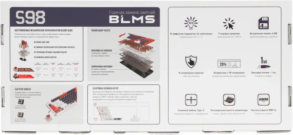 Клавиатура A4Tech S98 Sports механическая синий/белый USB for gamer LED (S98 SPORTS NAVY BLMS RED PLUS) кабель 1.8м