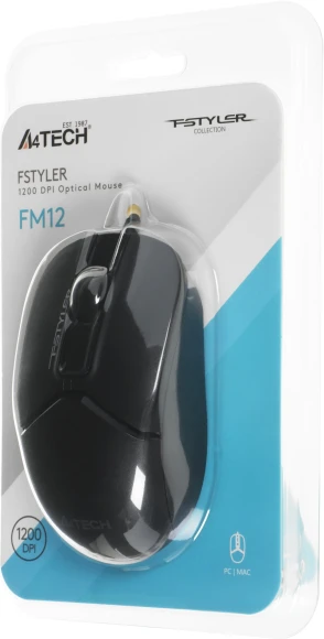 Мышь A4Tech Fstyler FM12 черный оптическая 1200dpi USB 3but (FM12 BLACK)