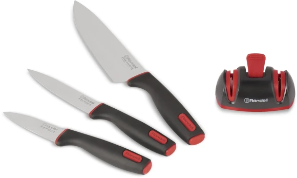 Набор ножей кухон. Rondell Urban RD-1011 компл.:4предм. с ножеточкой черный/красный блистер Набор ножей кухон. Rondell Urban RD-1011 компл.:4предм. с ножеточкой черный/красный блистер
