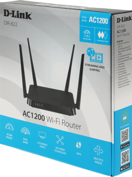 Роутер беспроводной D-Link DIR-822/RU (DIR-822/RU/E1A) AC1200 10/100BASE-TX черный Роутер беспроводной D-Link DIR-822/RU (DIR-822/RU/E1A) AC1200 10/100BASE-TX черный