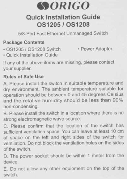 Коммутатор Origo OS1208 OS1208/A1A 8x100Мбит/с неуправляемый