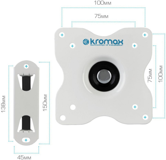 Кронштейн для телевизора Kromax DIX-15W белый 15"-28" макс.30кг настенный поворот и наклон Кронштейн для телевизора Kromax DIX-15W белый 15"-28" макс.30кг настенный поворот и наклон