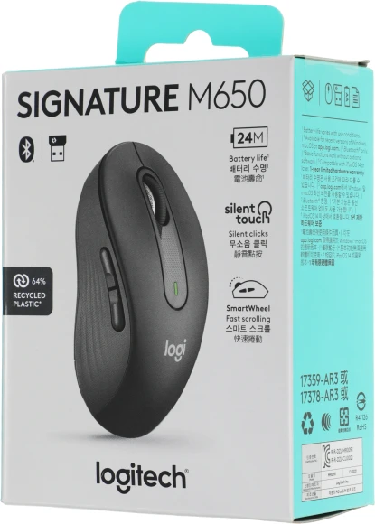 Мышь Logitech M650 графитовый оптическая 4000dpi беспров. BT/Radio USB 4but (910-006259)