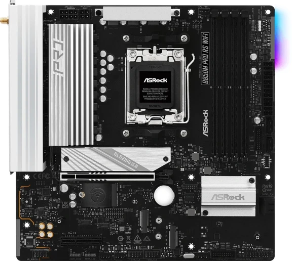 Материнская плата Asrock B850M PRO RS WIFI Socket AM5 AMD B850 4xDDR5 mATX AC`97 8ch(7.1) 2.5Gg RAID+HDMI+DP Материнская плата Asrock B850M PRO RS WIFI Socket AM5 AMD B850 4xDDR5 mATX AC`97 8ch(7.1) 2.5Gg RAID+HDMI+DP