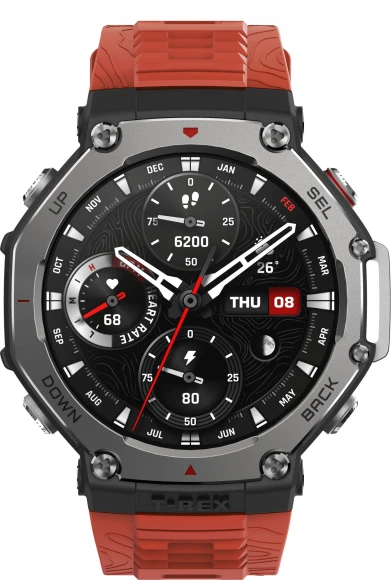 Смарт-часы Amazfit T-Rex 3 A2323 48.5мм 1.5" AMOLED корп.темно-серый рем.красный разм.брасл.:145-210мм (6970100374940)