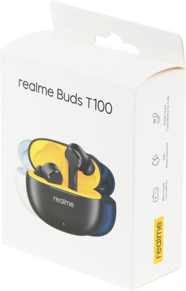 Гарнитура вкладыши Realme Buds T100 RMA2109 черный беспроводные bluetooth в ушной раковине (6672688)