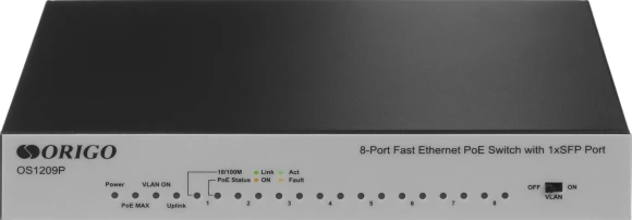 Коммутатор Origo OS1209P/80W OS1209P/80W/A1A (L2) 8x100Мбит/с 1SFP 8PoE 80W неуправляемый