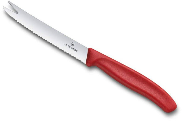 Нож кухонный Victorinox Swiss Classic (6.7861) стальной для сыра лезв.110мм серрейт. заточка красный блистер