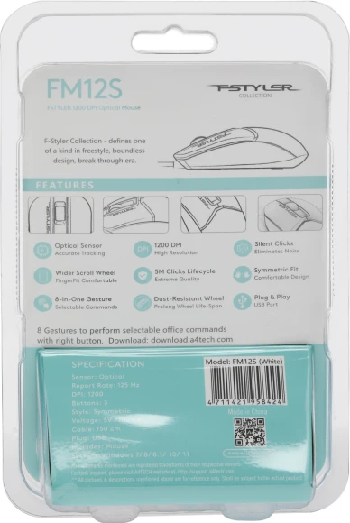 Мышь A4Tech Fstyler FM12S белый оптическая 1200dpi silent USB 3but (FM12S WHITE) Мышь A4Tech Fstyler FM12S белый оптическая 1200dpi silent USB 3but (FM12S WHITE)
