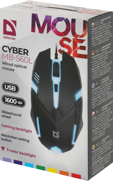 Мышь Defender Cyber MB-560L черный оптическая 1600dpi USB для ноутбука 2but (52560)