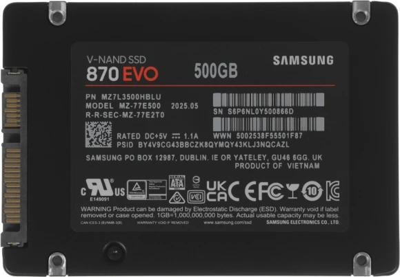 Накопитель SSD Samsung SATA-III 500GB MZ-77E500BW 870 EVO 2.5"