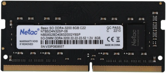 Память DDR4 8Gb 3200MHz Netac NTBSD4N32SP-08 Basic RTL PC4-25600 CL22 SO-DIMM 260-pin 1.2В single rank Ret Память DDR4 8Gb 3200MHz Netac NTBSD4N32SP-08 Basic RTL PC4-25600 CL22 SO-DIMM 260-pin 1.2В single rank Ret