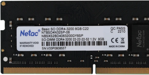 Память DDR4 8Gb 3200MHz Netac NTBSD4N32SP-08 Basic RTL PC4-25600 CL22 SO-DIMM 260-pin 1.2В single rank Ret Память DDR4 8Gb 3200MHz Netac NTBSD4N32SP-08 Basic RTL PC4-25600 CL22 SO-DIMM 260-pin 1.2В single rank Ret
