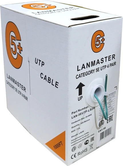 Кабель информационный Lanmaster LAN-5EUTP-LSZH-WH кат.5E UTP 4 пары 24AWG LSZH внутренний 305м белый Кабель информационный Lanmaster LAN-5EUTP-LSZH-WH кат.5E UTP 4 пары 24AWG LSZH внутренний 305м белый