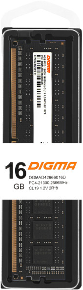 Память DDR4 16Gb 2666MHz Digma DGMAD42666016D RTL PC4-21300 CL19 DIMM 288-pin 1.2В dual rank Ret Память DDR4 16Gb 2666MHz Digma DGMAD42666016D RTL PC4-21300 CL19 DIMM 288-pin 1.2В dual rank Ret