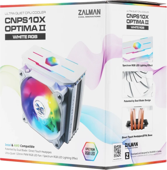 Устройство охлаждения(кулер) Zalman CNPS10X Optima II RGB Soc-AM5/AM4/1200/1700/1851 белый/белый 4-pin 17-27dB Al+Cu 180W 740gr Ret (CNPS10X OPTIMA II WHITE RGB) Устройство охлаждения(кулер) Zalman CNPS10X Optima II RGB Soc-AM5/AM4/1200/1700/1851 белый/белый 4-pin 17-27dB Al+Cu 180W 740gr Ret (CNPS10X OPTIMA II WHITE RGB)