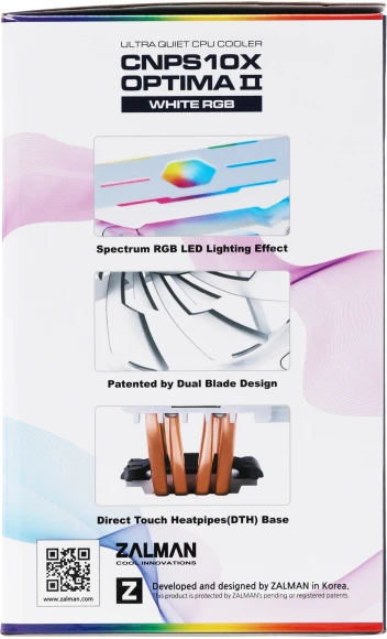 Устройство охлаждения(кулер) Zalman CNPS10X Optima II RGB Soc-AM5/AM4/1200/1700/1851 белый/белый 4-pin 17-27dB Al+Cu 180W 740gr Ret (CNPS10X OPTIMA II WHITE RGB) Устройство охлаждения(кулер) Zalman CNPS10X Optima II RGB Soc-AM5/AM4/1200/1700/1851 белый/белый 4-pin 17-27dB Al+Cu 180W 740gr Ret (CNPS10X OPTIMA II WHITE RGB)