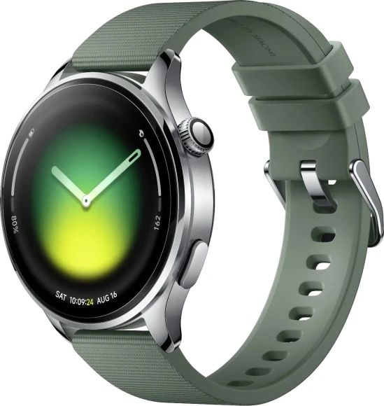 Смарт-часы Xiaomi Watch 5 47мм 1.54" AMOLED корп.серебристый рем.зеленый разм.брасл.:135-205мм (BHR07WPGL)