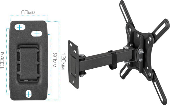 Кронштейн для телевизора Kromax CORBEL-4 черный 15"-42" макс.25кг настенный поворот и наклон