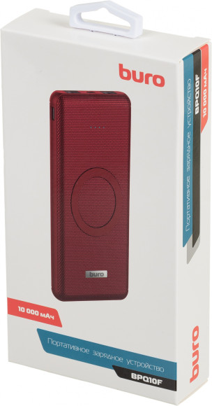Мобильный аккумулятор Buro BPQ10F 10000mAh QC3.0/PD3.0 18W 3A 2xUSB-A/USB-C беспров.зар. красный (BPQ10F18PRD)