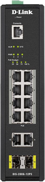 Коммутатор D-Link DIS-200G-12PS/A 10x1Гбит/с 2SFP 8PoE 240W управляемый