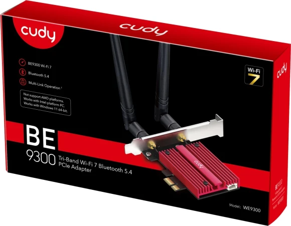Сетевая карта Wi-Fi + Bluetooth Cudy WE9300S BE9300 PCI Express x1 (ант.внеш.съем) 2ант. Сетевая карта Wi-Fi + Bluetooth Cudy WE9300S BE9300 PCI Express x1 (ант.внеш.съем) 2ант.