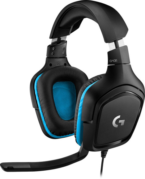 Наушники с микрофоном Logitech G431 черный/синий 2м мониторные оголовье (981-000772)