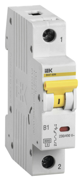 Выключатель автоматический IEK MVA31-1-010-B ВА47-60M 10A тип B 6kA 1П 230/400В 1мод белый (упак.:1шт)