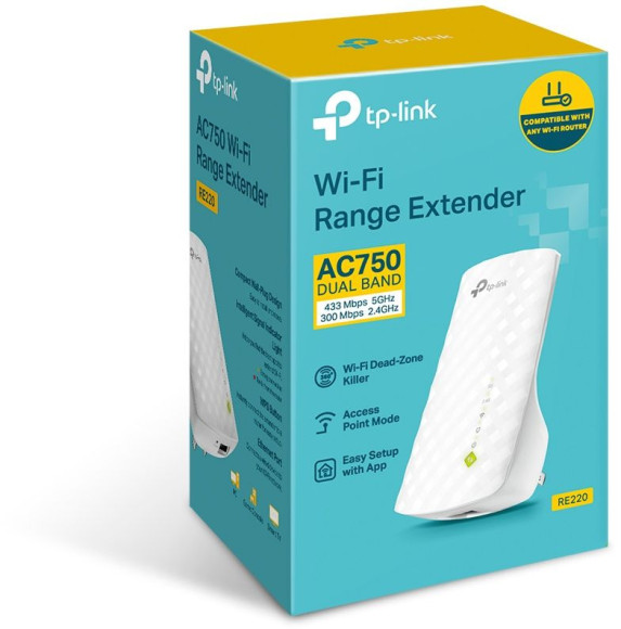 Повторитель беспроводного сигнала TP-Link RE220 AC750 10/100BASE-TX белый Повторитель беспроводного сигнала TP-Link RE220 AC750 10/100BASE-TX белый