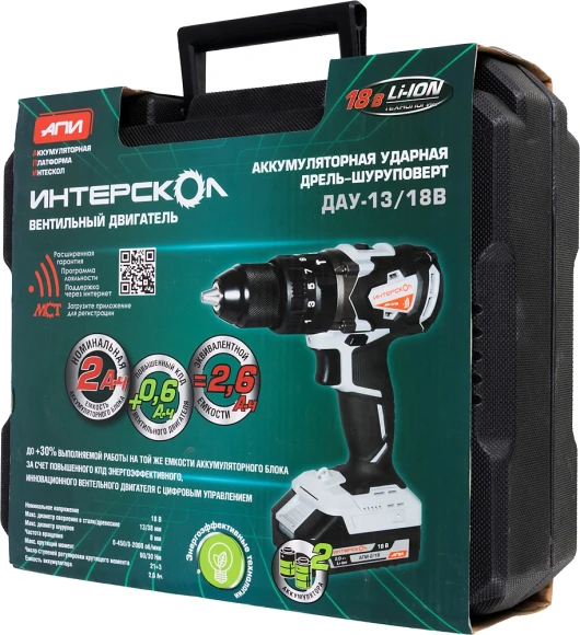 Дрель-шуруповерт Интерскол ДАУ-13/18В аккум. патрон:быстрозажимной (кейс в комплекте) (574.2.2.70) Дрель-шуруповерт Интерскол ДАУ-13/18В аккум. патрон:быстрозажимной (кейс в комплекте) (574.2.2.70)