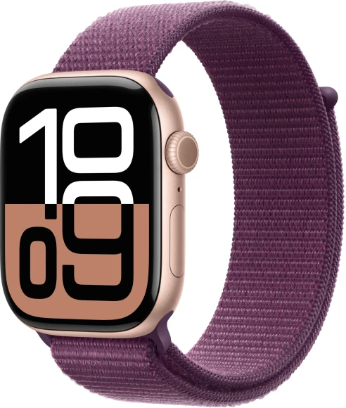 Смарт-часы Apple Watch Series 10 A2999 46мм 2.1" OLED корп.серебристый Sport Loop рем.голубой разм.брасл.:130-200мм (MWWN3ZP/A)