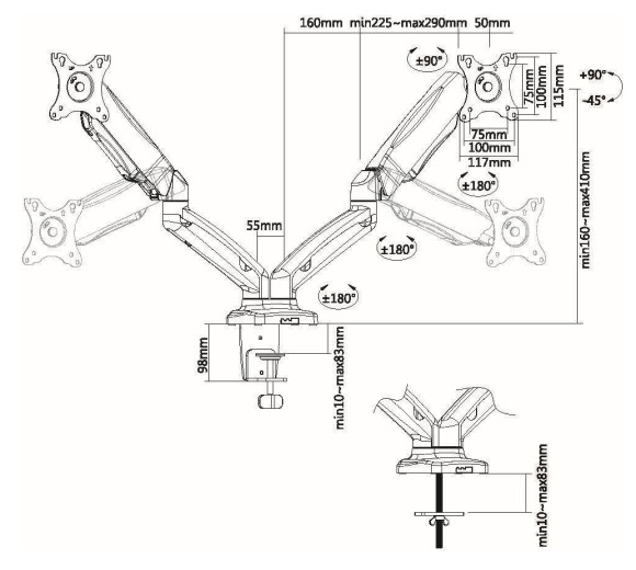 Кронштейн для мониторов Ultramounts UM705 черный 13"-27" макс.13кг настольный поворот и наклон верт.перемещ. Кронштейн для мониторов Ultramounts UM705 черный 13"-27" макс.13кг настольный поворот и наклон верт.перемещ.