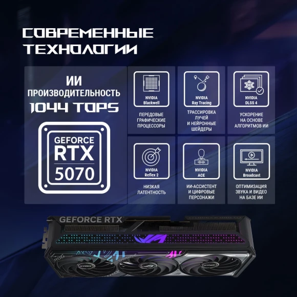 Видеокарта Asus PCI-E 5.0 ROG-STRIX-RTX5070-O12G-GAMING NVIDIA GeForce RTX 5070 12Gb 192bit GDDR7 2655/28000 HDMIx2 DPx3 HDCP Ret Видеокарта Asus PCI-E 5.0 ROG-STRIX-RTX5070-O12G-GAMING NVIDIA GeForce RTX 5070 12Gb 192bit GDDR7 2655/28000 HDMIx2 DPx3 HDCP Ret