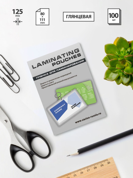 Пленка для ламинирования Cactus 125мкм (100шт) глянцевая 80x111мм CS-LPG80111125 Пленка для ламинирования Cactus 125мкм (100шт) глянцевая 80x111мм CS-LPG80111125