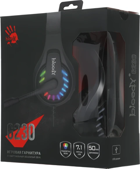 Наушники с микрофоном A4Tech Bloody G230 черный 2м накладные USB оголовье (G230)