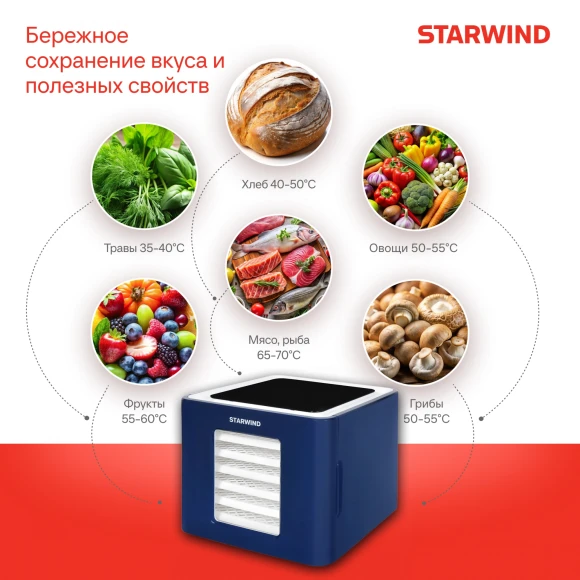 Сушка для фруктов и овощей Starwind SFD9534 12под. 400Вт синий