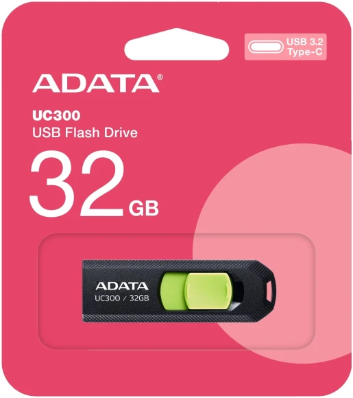 Флеш Диск A-Data 32Gb Type-C UC300 ACHO-UC300-32G-RBK/GN USB3.2 черный/зеленый Флеш Диск A-Data 32Gb Type-C UC300 ACHO-UC300-32G-RBK/GN USB3.2 черный/зеленый