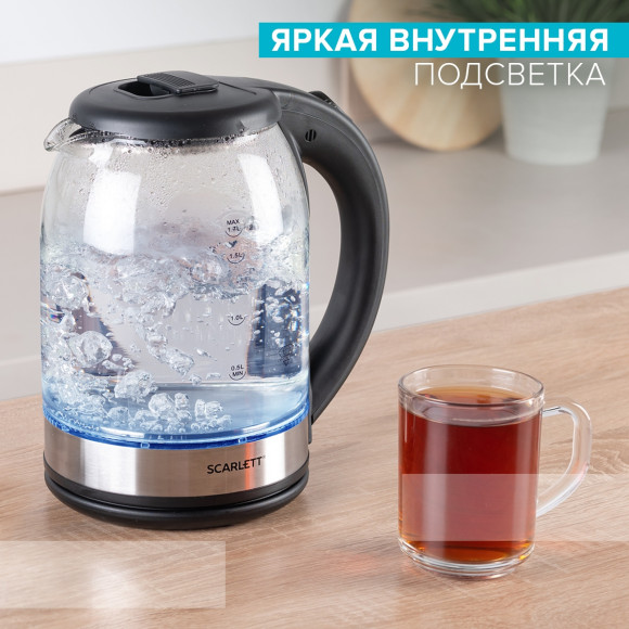 Чайник электрический Scarlett SC-EK27G10 1.7л. 1800Вт прозрачный/черный корпус: стекло/пластик