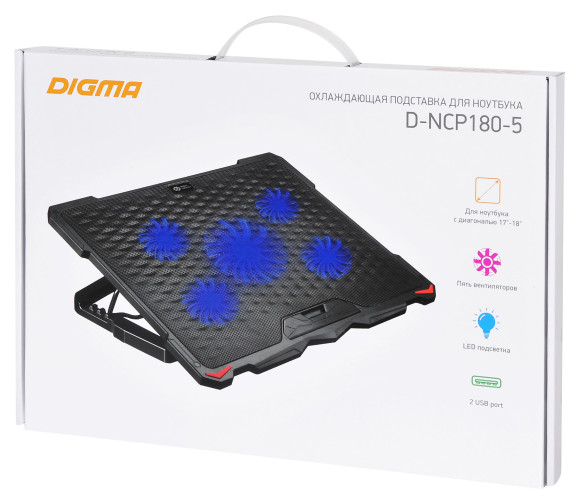 Подставка для ноутбука Digma D-NCP180-5 18"415x295x25мм 2xUSB 5x 79/150ммFAN 850г черный Подставка для ноутбука Digma D-NCP180-5 18"415x295x25мм 2xUSB 5x 79/150ммFAN 850г черный