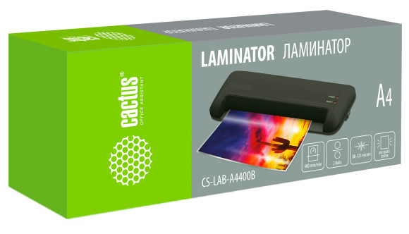 Ламинатор Cactus CS-LAB-A4400B черный A4 (80-125мкм) 40см/мин (2вал.) лам.фото Ламинатор Cactus CS-LAB-A4400B черный A4 (80-125мкм) 40см/мин (2вал.) лам.фото