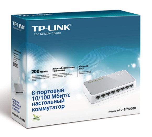 Коммутатор TP-Link TL-SF1008D (L2) 8x100Мбит/с неуправляемый Коммутатор TP-Link TL-SF1008D (L2) 8x100Мбит/с неуправляемый