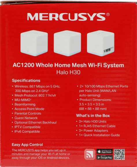 Бесшовный Mesh роутер Mercusys Halo H30 (HALO H30(3-PACK)) AC1200 10/100BASE-TX белый (упак.:3шт) Бесшовный Mesh роутер Mercusys Halo H30 (HALO H30(3-PACK)) AC1200 10/100BASE-TX белый (упак.:3шт)