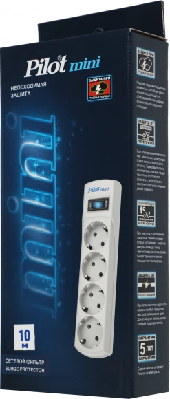 Сетевой фильтр Pilot mini 10м (4 розетки) белый (коробка)