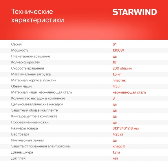 Миксер планетарный Starwind SPM6164 1300Вт бежевый Миксер планетарный Starwind SPM6164 1300Вт бежевый