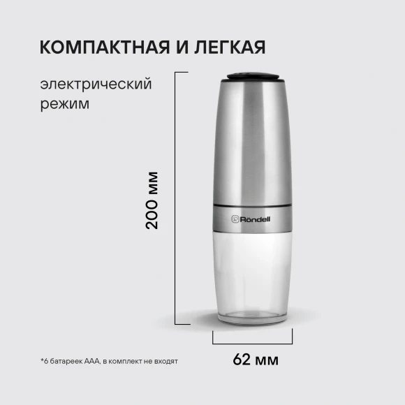 Мельница для перца/соли Rondell Loft Professional RD-1508 стальной упак.:подарочная коробка