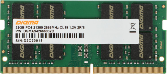 Память DDR4 32Gb 2666MHz Digma DGMAS42666032D RTL PC4-21300 CL19 SO-DIMM 260-pin 1.2В dual rank Ret Память DDR4 32Gb 2666MHz Digma DGMAS42666032D RTL PC4-21300 CL19 SO-DIMM 260-pin 1.2В dual rank Ret